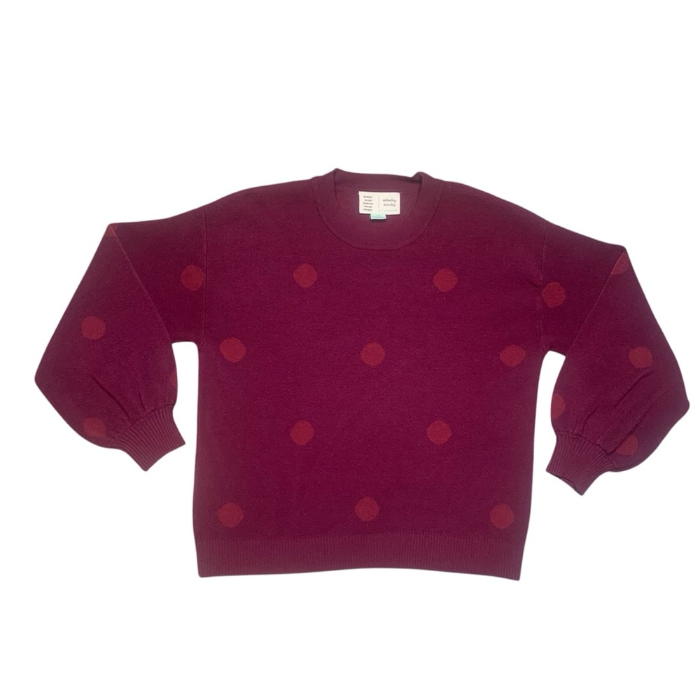 Saturday Sunday by Anthropologie maroon/burgundy polka dot crewneck sweater XSP
